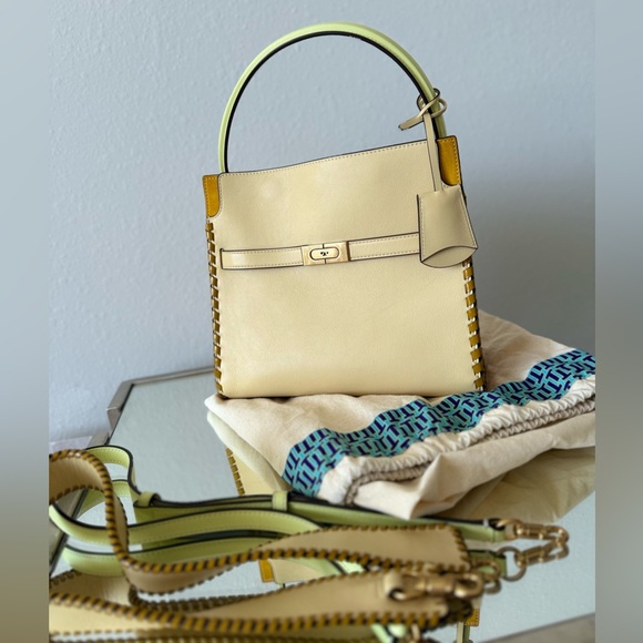 Like new Tory Burch Neutral Small Lee Radziwill Whipstitch Tote Bag $1,498 - Picture 10 of 12